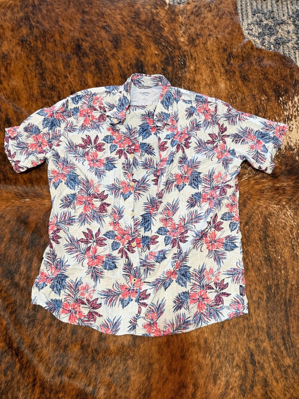 IZOD Saltwater Mens Large Floral Tropical Fishing Shirt Short Sleeve USA Colors